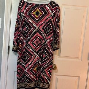 Talbots Pink and Black Geometric Long Sleeve Dress